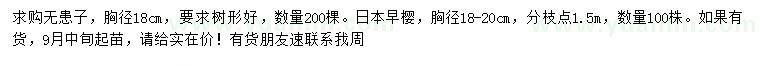 求購(gòu)胸徑18公分無患子、胸徑18-20公分日本早櫻
