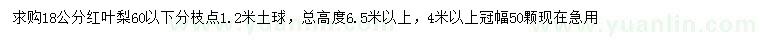 求購18公分紅葉梨