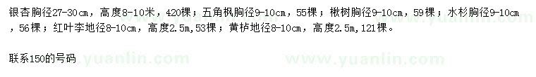 求購銀杏、五角楓、楸樹等