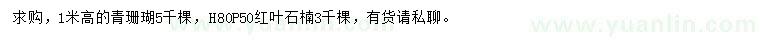 求購高100公分青珊瑚、80公分紅葉石楠