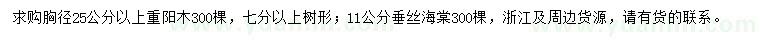 求購胸徑25公分以上重陽木、11公分垂絲海棠