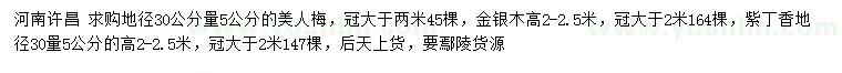 求購(gòu)美人梅、金銀木、紫丁香