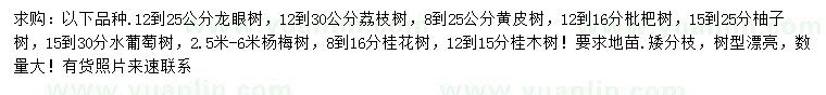 求購龍眼樹、荔枝樹、黃皮樹等