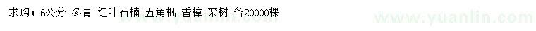 求購冬青、紅葉石楠、五角楓等