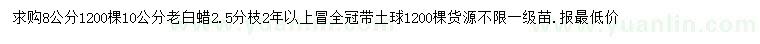 求購8、10公分老白蠟
