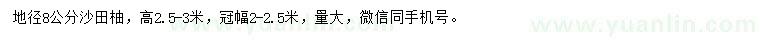求購地徑8公分沙田柚
