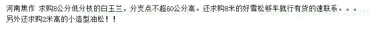 求購(gòu)8公分白玉蘭、高2米造型油松