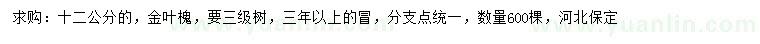 求購(gòu)12公分金葉槐