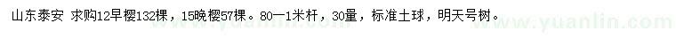 求購(gòu)30量12公分早櫻、15公分晚櫻