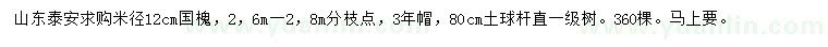 求購(gòu)米徑12公分國(guó)槐