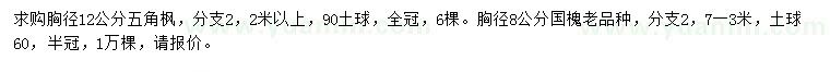 求購胸徑12公分五角楓、8公分國槐