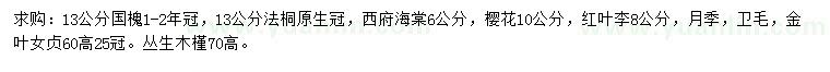 求購國槐、法桐、西府海棠等