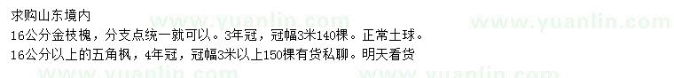 求購(gòu)16公分金枝槐、五角楓