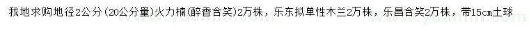 求購火力楠、樂東擬單性木蘭、樂昌含笑