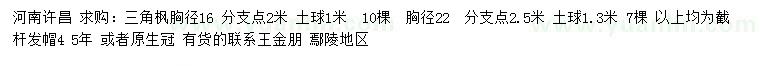 求購胸徑16、22公分三角楓