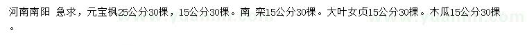 求購元寶楓、南欒、大葉女貞等
