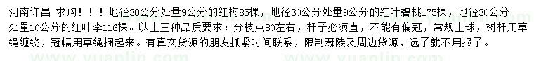 求購(gòu)紅梅、紅葉碧桃、榆葉李等