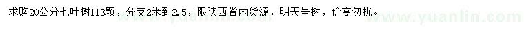 求購20公分七葉樹