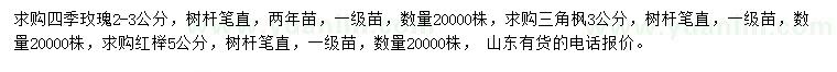 求購四季玫瑰、三角楓、紅櫸