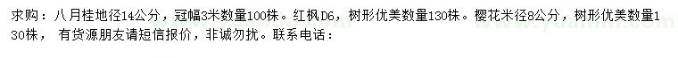 求購八月桂、紅楓、櫻花