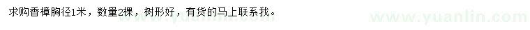 求購胸徑1米香樟