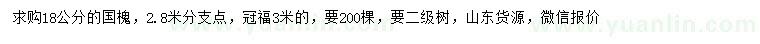 求購18公分國槐