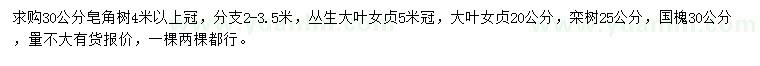 求購皂角樹、大葉女貞、欒樹等