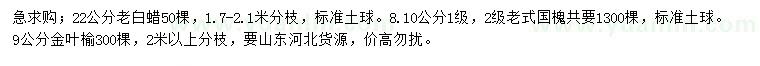 求購(gòu)老白蠟、老式國(guó)槐、金葉榆