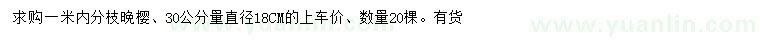 求購30公分量直徑18公分晚櫻