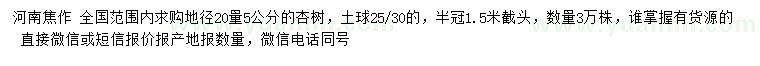求購(gòu)地徑20量5公分杏樹(shù)