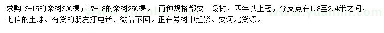 求購13-15、17-18公分欒樹