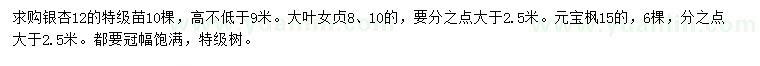 求購(gòu)銀杏、大葉女貞、元寶楓