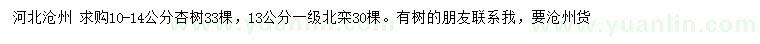 求購10-14公分杏樹、13公分北欒