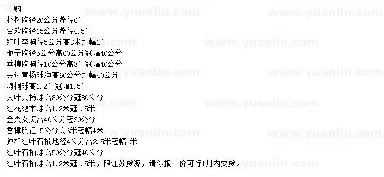 求購樸樹、合歡、紅葉李等