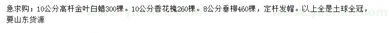 求購(gòu)高桿金葉白蠟、香花槐、垂柳