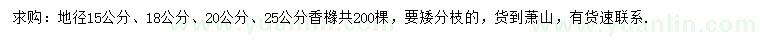 求購地徑15、18、20、25公分香櫞