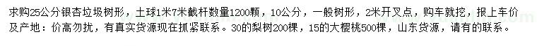 求購(gòu)銀杏、梨樹(shù)、大櫻桃