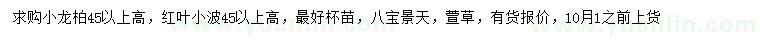 求購小龍柏、紅葉小檗、八寶景天等