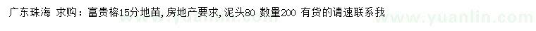 求購15公分富貴榕地苗