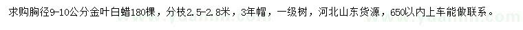 求購胸徑9-10公分金葉白蠟
