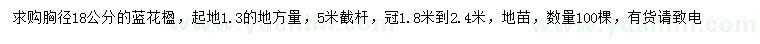 求購1.3米量胸徑18公分藍花楹