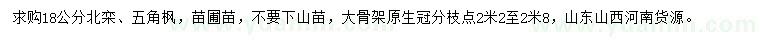求購18公分北欒、五角楓