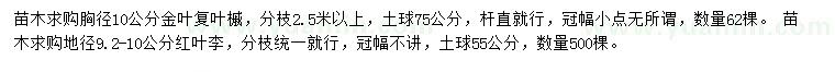 求購胸徑10公分金葉復(fù)葉槭、地徑9.2-10公分
