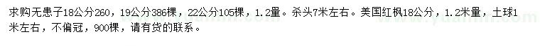 求購1.2米量18、19、22公分無患子、18公分美國紅楓