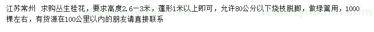 求購(gòu)高度2.6-3米叢生桂花