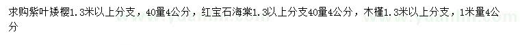 求購(gòu)紫葉矮櫻、紅寶石海棠、木槿