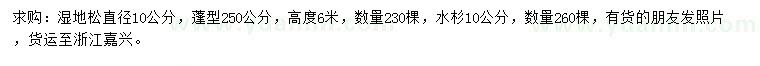 求購直徑10公分濕地松、水杉