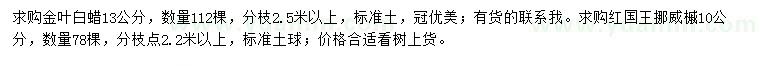 求購13公分金葉白蠟、10公分紅國王挪威槭