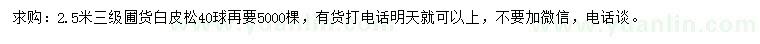 求購(gòu)2.5米白皮松