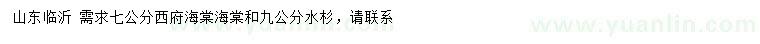 求購(gòu)7公分西府海棠海棠、9公分水杉